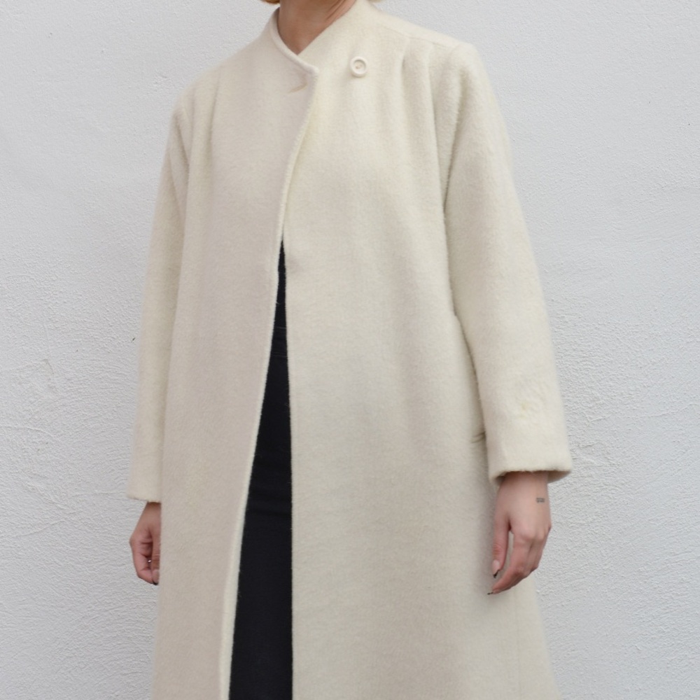 VTG cream mohair wool mod Jackie O jacket trench medium 8 - Picture 4 of 16